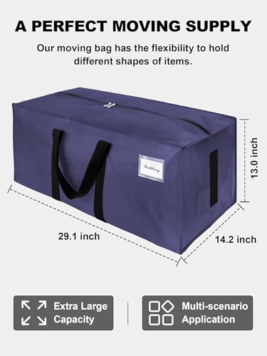 Image of 80 Pack Large Strong Moving Bags with Zippers & Carrying Handles - Water-Resistant - Heavy Duty Storage Tote for Space Saving, Fold Flat, Alternative to Moving Box (Blue)