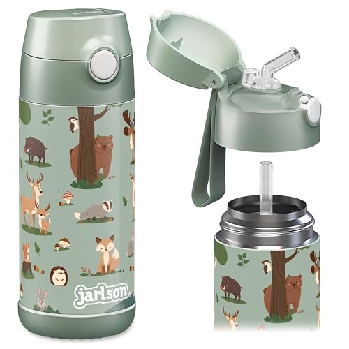Jarlson® Borraccia Termica Bambini 350ml CHARLI [CON CANNUCCIA] - Bottiglia Acciaio Inox - Termos per Bambini e Bambine - Senza BPA - Ideale per Scuola, Sport e Viaggi (Animali della foresta, 350 ml)