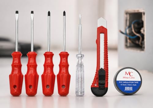Tornavida, 7 Parça Profesyonel ve Tamir Seti 2 Düz 2 Yıldız Tornavida Kontrol Kalemi Maket Bıçağı Pvc İzole Bant Ev Oto Elektrik Bakım El Aleti Seti