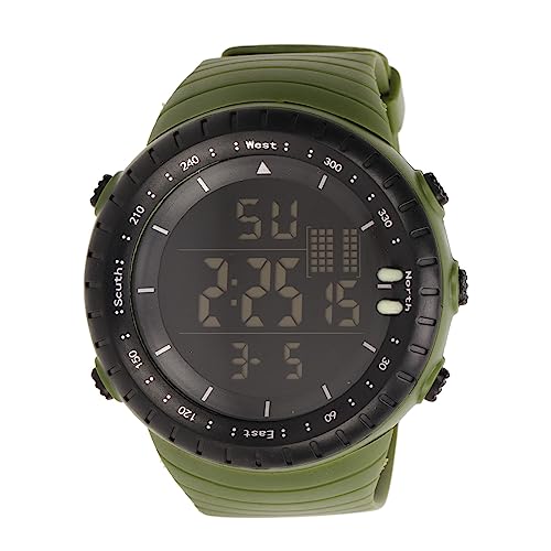デジタル時計、ランニングセコンドナイトライトステンレススチールバックカバーABSプラスチックケース学校用電子スポーツウォッチ (緑)