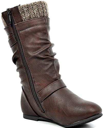 DREAM PAIRS Girl's Faux Fur Lined Knee High Winter Riding Boots(Toddler/Little Kid/Big Kid)4