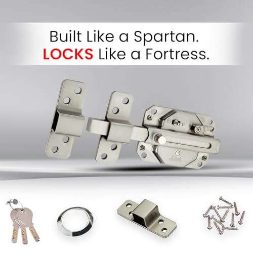 Image of Link Sparta 6 Turn Door Lock - Brass Cylinder with 3 Hi-Tech Keys, Main Door Lock, Double Door Compatibility (Stainless Steel)