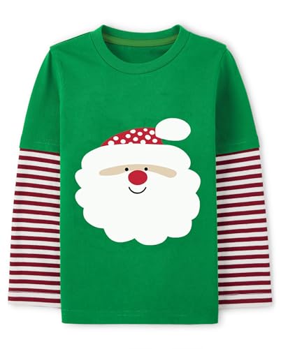 Image of Boys Christmas Tees Girls Dinosaur Tops Stripe Long Sleeve Shirt Kids Truck T-Shirt for Toddler Xmas Gifts 3-9 Years