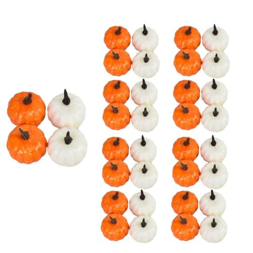 Cangfort 24PCS White and Orange Artificial Pumpkins, 2.2Inch Small Fake Faux Pumpkins, Foam Plastic Pumpkin Fall Decorations for for Halloween, Fall Thanksgiving Decorating Festival Home Table Decor