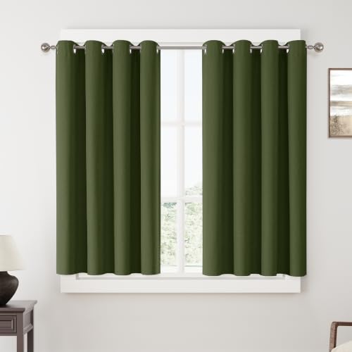 ChrisDowa Olive Green Blackout Curtains 54 Inches Long 2 Panels for Bedroom