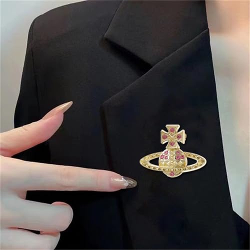 Image of Dreuyet Saturn Planet Brooch Pin for Women Ladies Dainty Rhinestone Star Lapel Pin Cubic Zirconia with Crystal Planet Brooch Fashion Dress Accessories Jewelry for Suit Clothing Jackets Badges