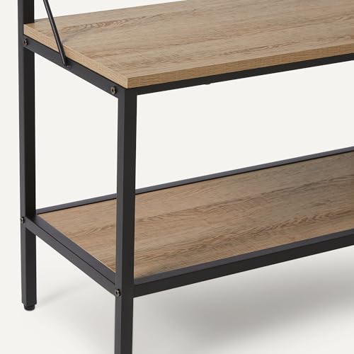 Image of Amazon Basics Entry Bench with Hooks, Hall Tree with Shoe Storage, Steel Frame, Oak Finish