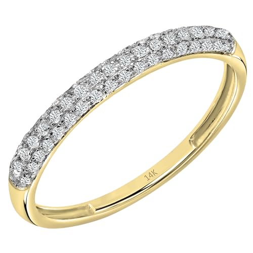 Dazzlingrock Collection 0.25 Cttw Round White Diamond 3 Row Studded Stackable Wedding Band for Women in 14K Solid Gold