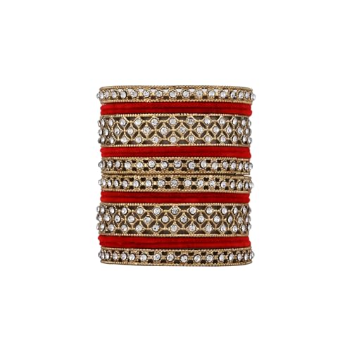 Image of I Jewels Gold Plated Traditional Royal Emerald Velvet Chuda Bangle Set Kada for Bridal /Women