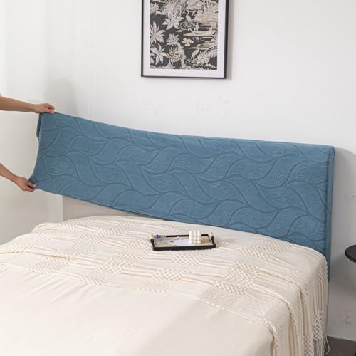 Image of HOMETHREADS Stretchable Velvet Headboard Cover | Soft, Dust-Proof & Wrinkle-Resistant Bed Back Protector | Fits Leather, Wooden & Fabric Bedsides | for 3ft to 3.5ft Beds (Blue, 90x65Cm)