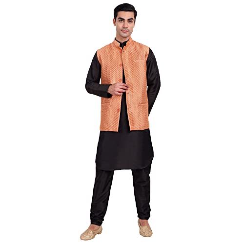 Image of Amazon Brand - Anarva Silk Blend Men's Kurta & Pant With Nehru Jacket Wedding Waistcoat