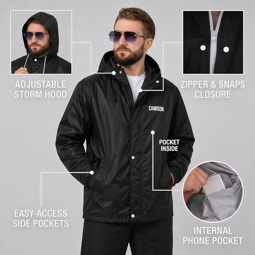 Image of Mens Raincoat Suit with Pant Set Emperor Series | Waterproof Lightweight Breathable Rain Wear | Strong Stitching, Elastic Cuff & Waterproof Zipper Raincoat for men waterproof