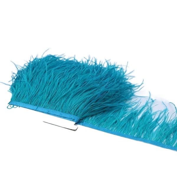 Plumes d'autruche en frange bleu-vert de 10-15 cm avec ruban de satin de 1 m pour couture