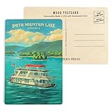Smith Mountian Lake, Virginia, Oil Painting, Houseboat on Smith Mountain Lake (4x6 Birch Wood Postcards, 2-Pack Stationary, Rustic Home Wall Decor)