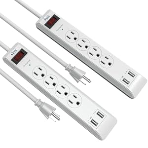 KMC 4-Outlet Surge Protector Power Strip with USB Ports, 2 USB-A, Power Strip Surge Protector, 600J Surge Protection, 2ft Extension Cord, 3-Prong Grounded Plug, UL/ETL Certified, White (2 Pack)