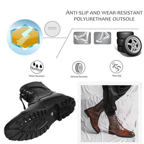 Men'S Genuine Leather Lace-Up Combat Boots Vintage Round Toe Low Heel Non-Slip Business Motorcycle Boots Autumn Work Driving Waterproof Boots4