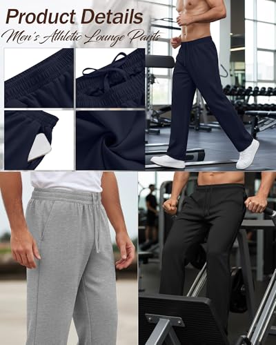 Neer 3 Pack Men's Drawstring Sweatpants Open Bottom Joggers Workout Athletic Tall Lounge Pants Wide Leg with Pockets2