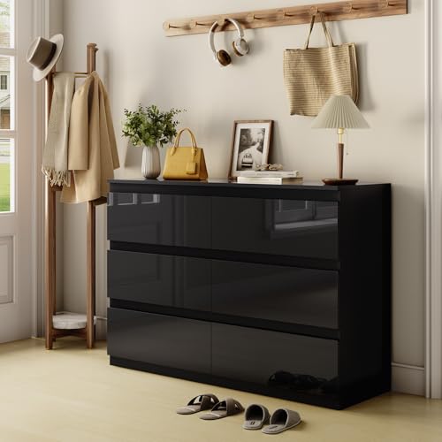Dresser for Bedroom with 6 Wide Drawer, Black Wood Dresser,
