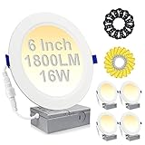 HiBay 4 Pack 6 Inch LED Recessed Ceiling Light with J-Box, 1800LM 16W 200W Eqv, 4000K Cool White Rec