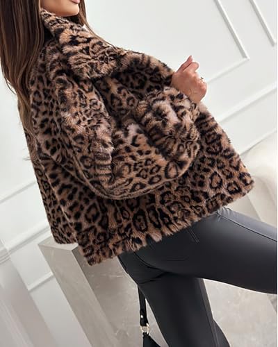 CORIRESHA Women's Winter Faux Fur Jackets Warm Fleece Long Sleeve Leopard Print Coat3
