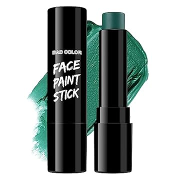 BADCOLOR Green Face Body Paint Stick, Cream Blendable Eye Black Deep Green Face Painting Kit for Sports Camo, Halloween SFX Makeup Cosplay Joker Zombie Vampire Costume Parties