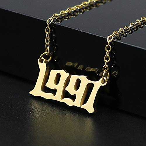 Personalized Birth year necklace Birthday Gift for Women and Girl Old English Arabic Mumerals Gold Plated Necklace3