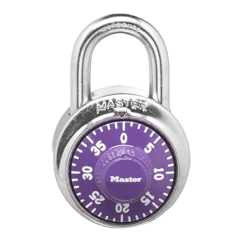 Master Lock Purple Combination Locker Lock, 3-Digit Combo Padlock for Gym and School Lockers, Metal Indoor Dial Lock, 1514D Cover
