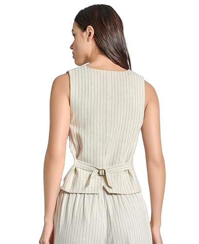 Jones New York Womens Linen Stripe Button Down Vest3