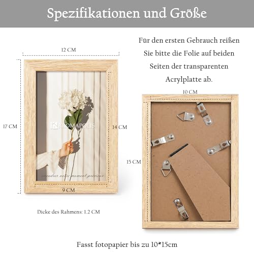 Kromapolis 4 Stück Kleine bilderrahmen,Umweltfreundlich MDF Rahmen 10x15 cm, Drehverschluss Rückwand, hochwertiges Acrylglas, Eichenoptik