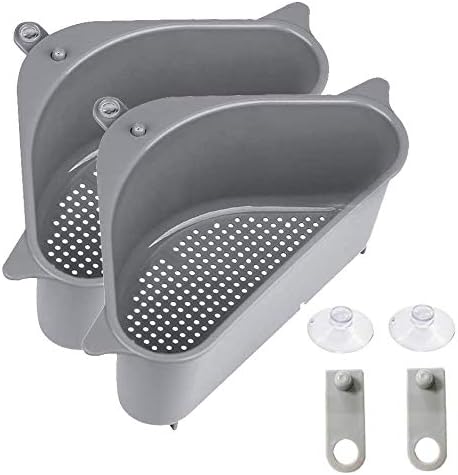 Sink Basket Strainer - Pack of 2 | Multi-Functional Kitchen Sink Corner Triangle Drain & Storage Rack | Plastic Shelf Sink Sponge Holder, Durable & Clean