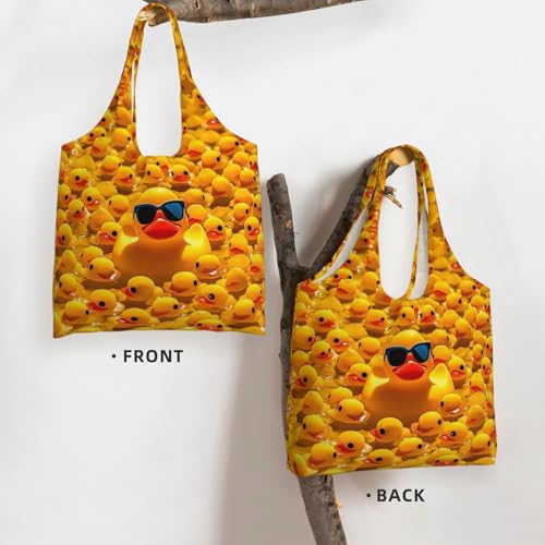Handbag Beach Bag Canvas Tote Bag Reusable Yellow Rubber Ducky With Sunglasses Printed Grocery Bags Shoulder Bags3