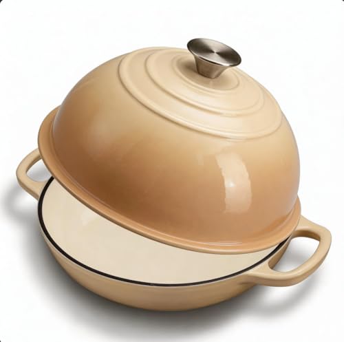 Cast Iron Bread Oven for Sourdough, 6Qt Bread Baking Pan with Lid, Enameled Sourdough Dutch Oven for Bread Baking, Oven Safe up to 482℉, Latte by FLAVORIX - Used condition - US$44.64