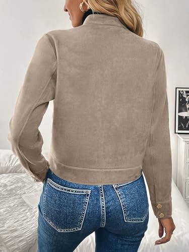 Women's Suede Jackets Business Casual Zip Up Cropped Faux Leather Blazer Jacket Fall Coat 20254