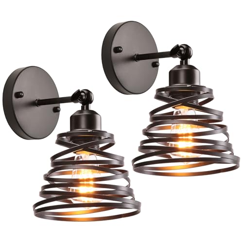 iDEGU Lot de 2 Appliques Murales Intérieures Industrielle 15cm E27 Luminaire Plafonnier à Spirale en Cascade en Métal Réglable Éclairage Plafond Lampe Murale...
