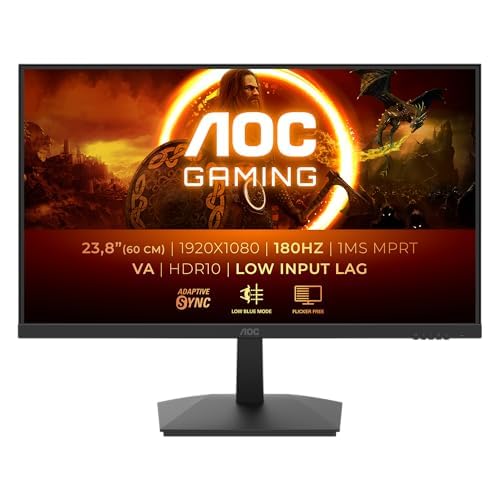 AOC Gaming 24G15N, monitor Full HD da 24 pollici, 180 Hz, VA veloce, 1 ms, sincronizzazione adattiva, HDR10, ritardo di ingresso basso (1920x1080, HDMI 2.0, DisplayPort 1.4,) - Immagine 1