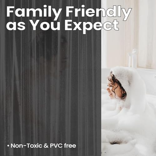 Image of downluxe Shower Curtain Liner, PEVA Plastic Shower Liner with 3 Magnets, 72 inch x 72 inch Waterproof Bathroom Curtain, Dark Grey, 1 Pack