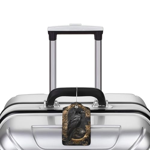 2 PCS Leather Luggage Tags for Suitcases - Gothic Raven Portrait Suitcase Tags Luggage Identifiers for Suitcases, ID Labels Name Travel Bag for Luggage Accessories with Steel Loop4