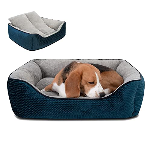 Miguel Dog Bed With Reversible Removable Cushion For Medium Small Dogs, Washable Pet Bed With Side Easy To Clean Puppy Bed, Large Rectangle Cat Bed For Indoor Cat With Anti-Slip Bottom, Blue 30 Inch #TOP16