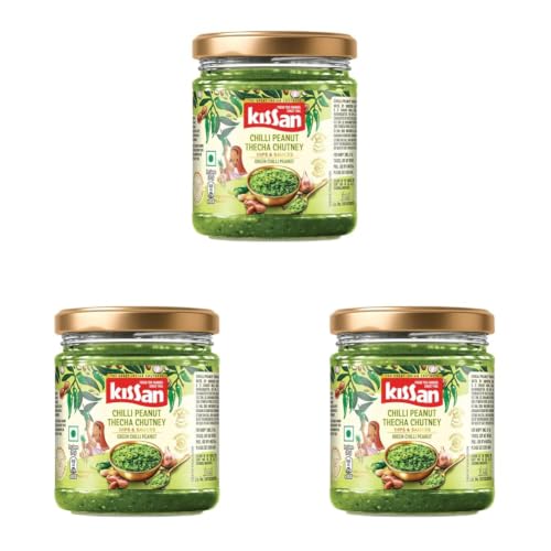 Image of Kissan Chilli Peanut Thecha Chutney, 200g, For Authentic Maharashtrian Taste, With Green Chilli, Garlic & Roasted Peanuts, Silbatta Like Texture, Ready To Eat, Nutty & Spicy Flavour (Pack of 3)