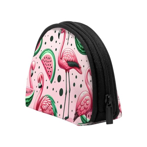 Portable Coin Purse Summery-Flamingos-Watermelon Mini Zippered Money Pouch Card Holder4