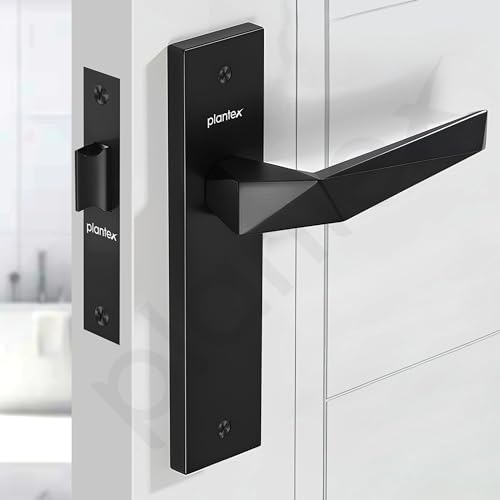 Image of Plantex Heavy Duty Door Lock - Bathroom Door Lock /Mortise 8inch Keyless Plate Handle Set for Home /Bathroom /Store Room /Balcony /Office with Baby Latch (8129- Z-Black)