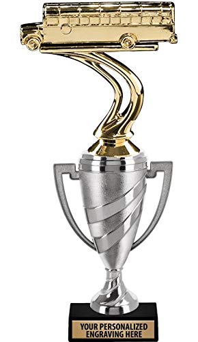 Crown Awards School Bus Trophy, 11.9" Silver Cup School Bus Trophies with Free Personalization