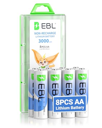 EBL 8 Pack 3000mAh 1.5V Lithium AA Batteries - High Performance Non-Rechargeable Super Ⅰ AA...