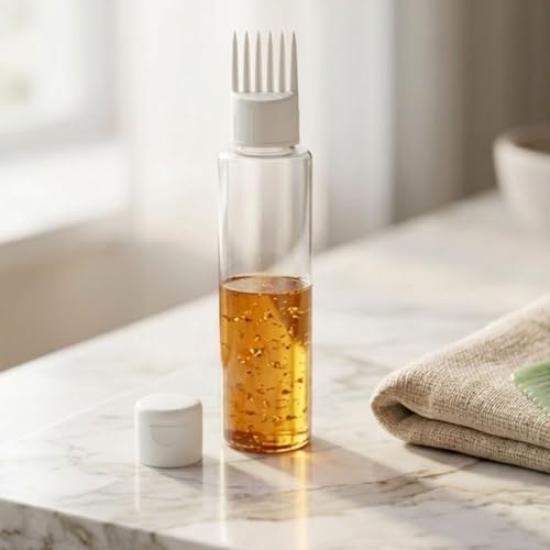 Image of Hian Hair Oil Applicator Bottle With Comb Tip, Transparent Plastic Scalp Dispenser For Easy Oil & Shampoo Application, Refillable Bottle For Root Care (White Color, Pack of 2) ,100 Ml