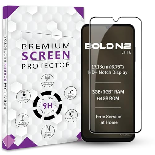 Image of Premium Tempered Glass Screen Protector Guard For Lava Bold N2 Llite (6.75 Inch, Pack of 1) | Edge to Edge Coverage With Easy to installation kit