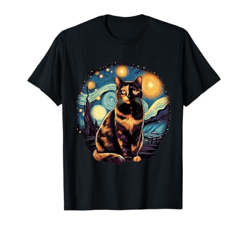 Sagittarius Gallery - T-Shirt Unisex Adulte - Noir - Small - Manche courte - Chat écaille de tortue Nuit Étoilée Kitty Art