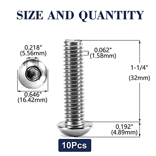 Image of 3 /8-16 x 1-1 /4 inch Button Head Socket Cap Bolts Screws, 10Pcs 304 Stainless Steel 18-8, Allen Hex Drive, Bright Finish by SG TZH(with Hex Spanner)