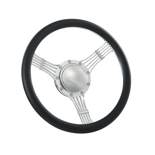 Flashpower 14'' Billet Banjo Half Wrap 9 Bolts Steering Wheel with 2'' Dish and Horn Button (Black)
