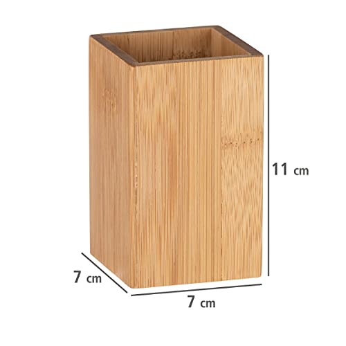 WENKO Zahnbürstenhalter Mod. Padua, Zahnbürstenhalter aus Bambus für Zahnbürste, Zungenreiniger und Zahnpasta, praktisches Bad-Accessoire, Becher für Pinsel und Make-Up, 7 x 11 x 7 cm, Natur – Bild 6