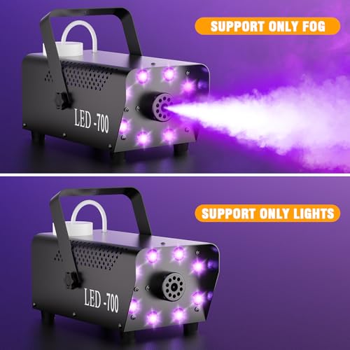 Image of 700W Smoke Machine, Fog Machine with 14 Colorful LED Lighting Effect, Wireless Remote Controlled Fogger Machine, Perfect for Wedding, Halloween, Party, Evemts, 2 PACK
